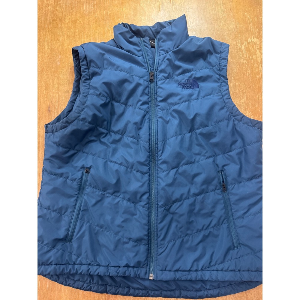 The North Face Womens XL Blue Teal Quilted Full Zip Puffer Vest Mock Neck Pocket